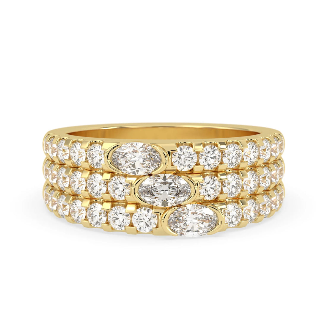 OctaPearl Oval & Round Three Row Lab Grown Diamond Pave Cocktail Ring