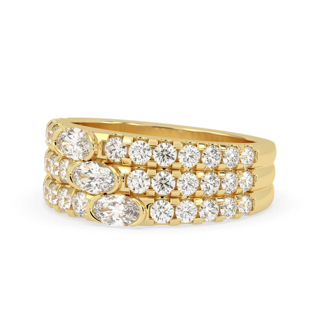 OctaPearl Oval & Round Three Row Lab Grown Diamond Pave Cocktail Ring