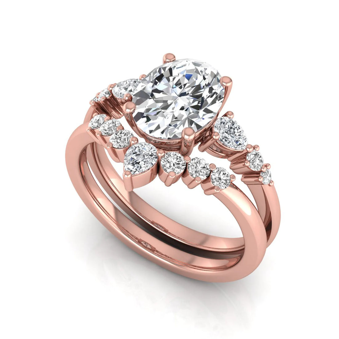 OctaPearl 2 ct Oval Side Stone Lab Grown Diamond Bridal Ring Set