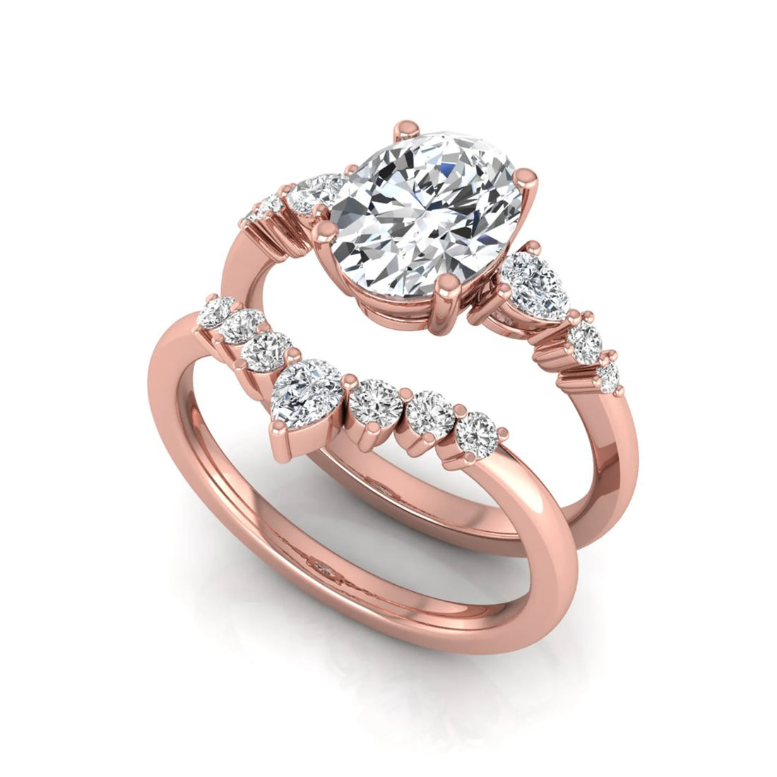 OctaPearl 2 ct Oval Side Stone Lab Grown Diamond Bridal Ring Set