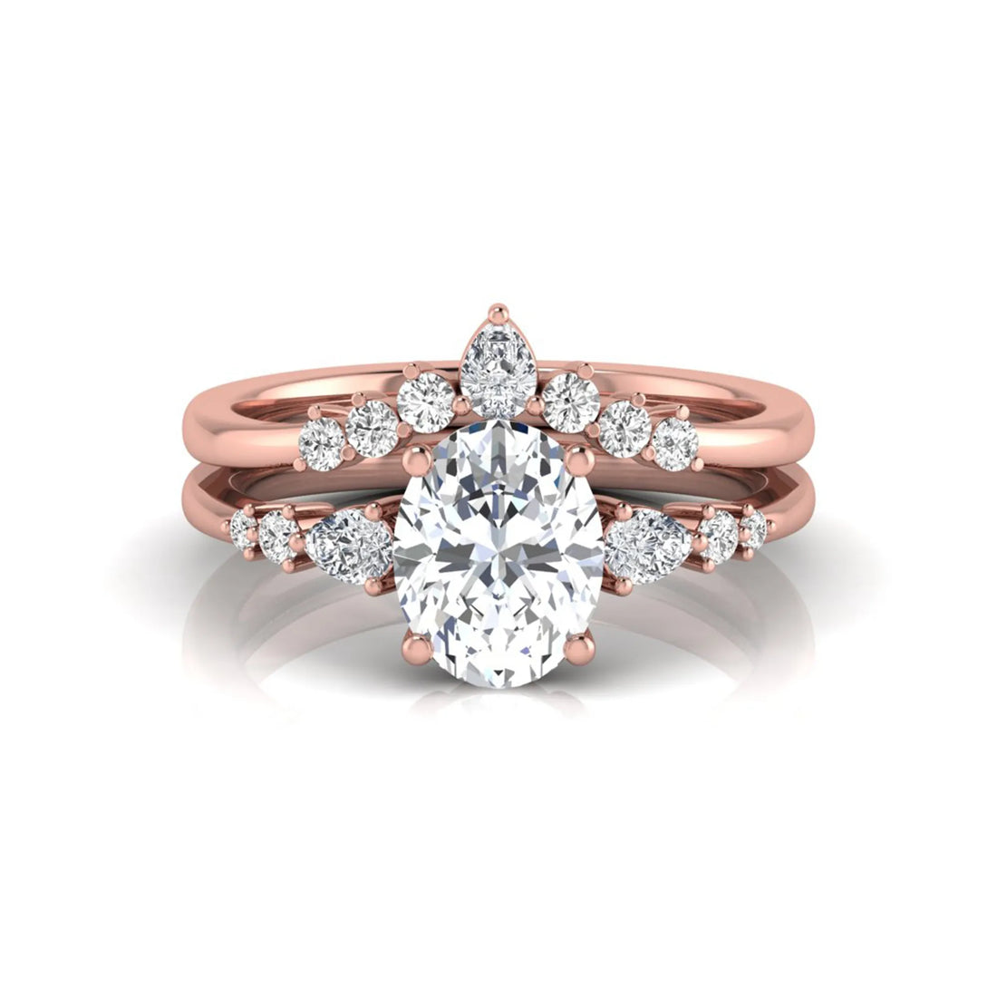 OctaPearl 2 ct Oval Side Stone Lab Grown Diamond Bridal Ring Set