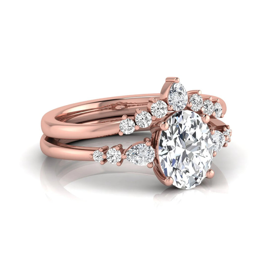 OctaPearl 2 ct Oval Side Stone Lab Grown Diamond Bridal Ring Set