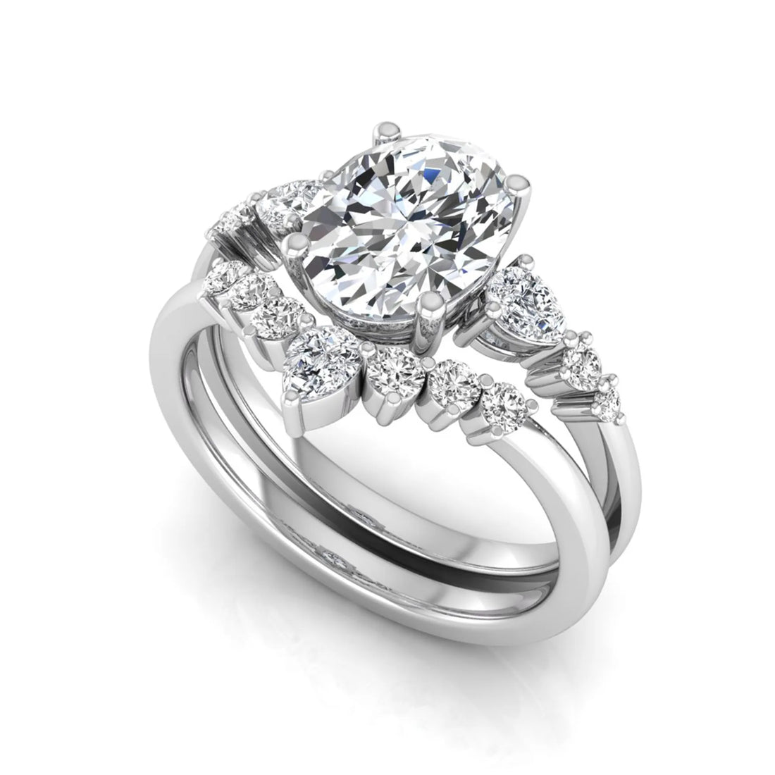 OctaPearl 2 ct Oval Side Stone Lab Grown Diamond Bridal Ring Set