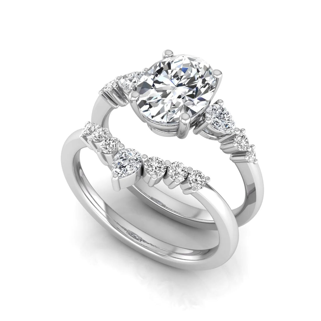 OctaPearl 2 ct Oval Side Stone Lab Grown Diamond Bridal Ring Set