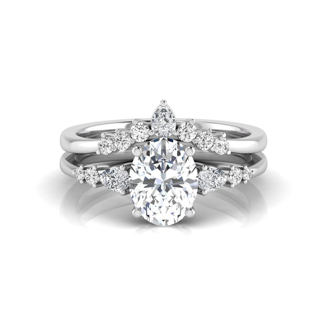 OctaPearl 2 ct Oval Side Stone Lab Grown Diamond Bridal Ring Set
