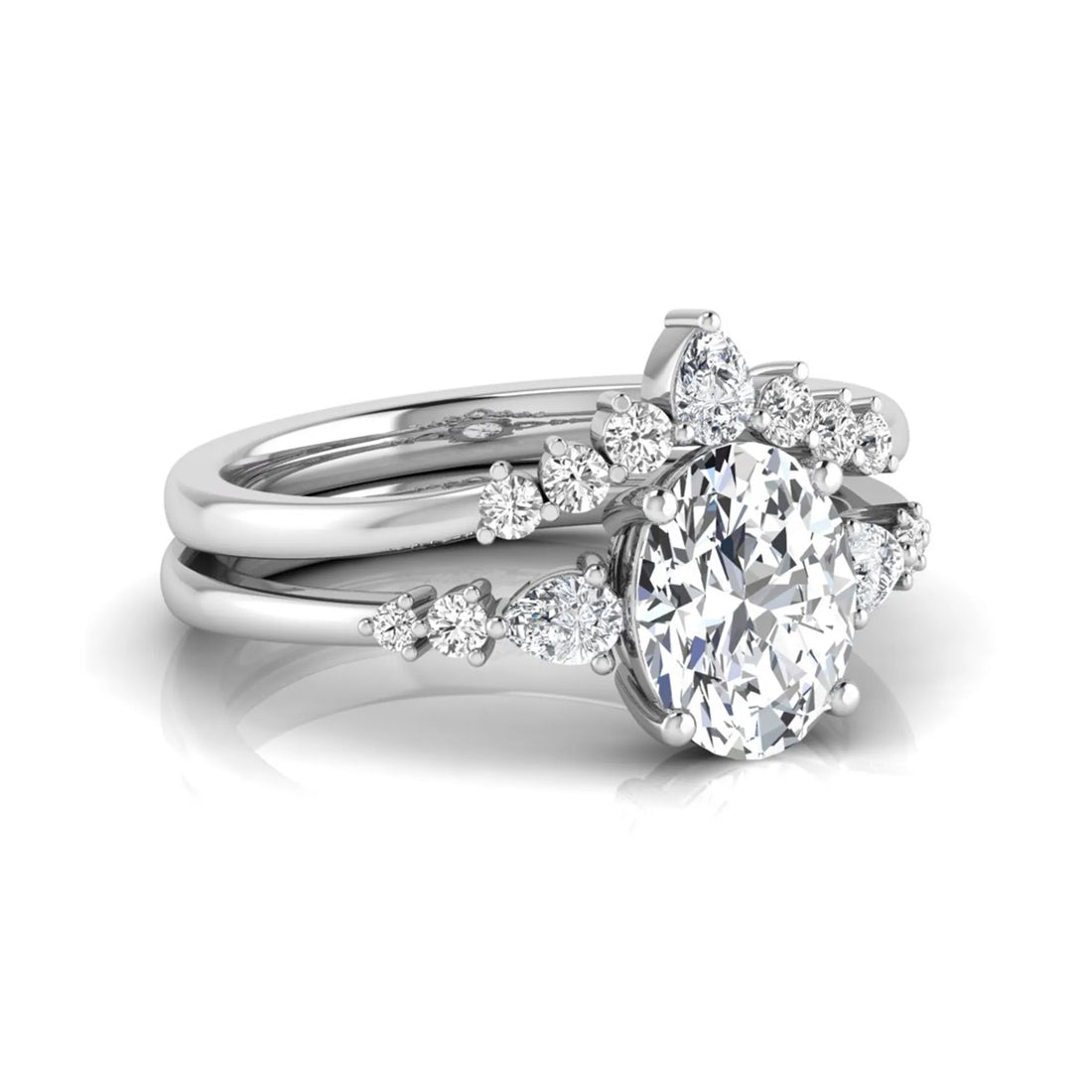 OctaPearl 2 ct Oval Side Stone Lab Grown Diamond Bridal Ring Set