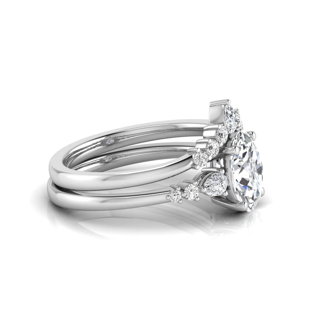 OctaPearl 2 ct Oval Side Stone Lab Grown Diamond Bridal Ring Set