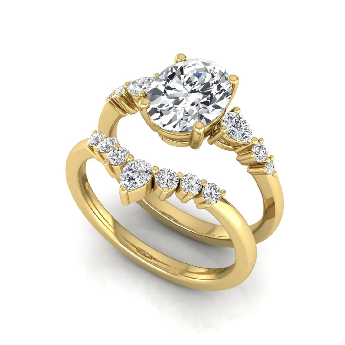 OctaPearl 2 ct Oval Side Stone Lab Grown Diamond Bridal Ring Set