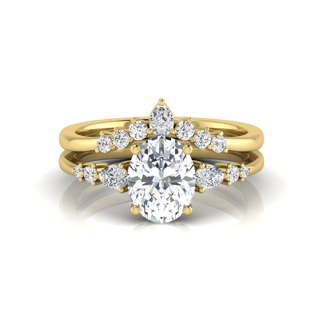 OctaPearl 2 ct Oval Side Stone Lab Grown Diamond Bridal Ring Set