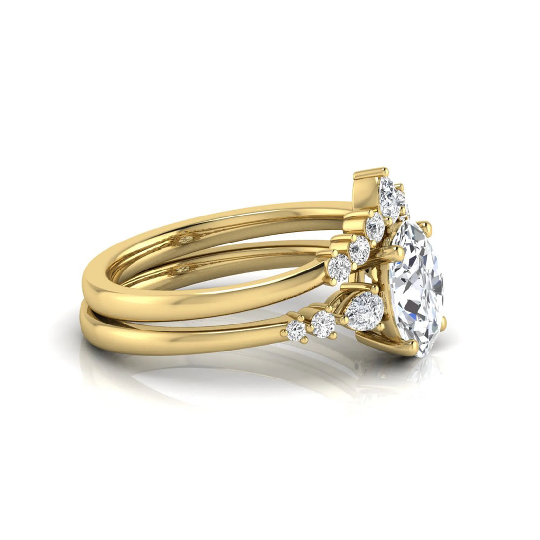 OctaPearl 2 ct Oval Side Stone Lab Grown Diamond Bridal Ring Set