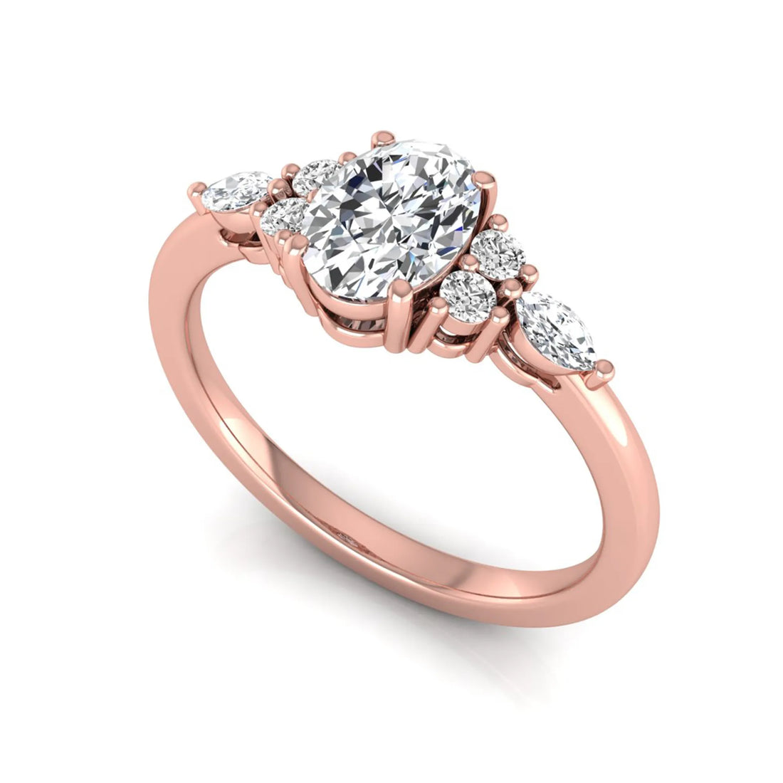 OctaPearl Oval Side Stone Lab Grown Diamond Engagement Ring