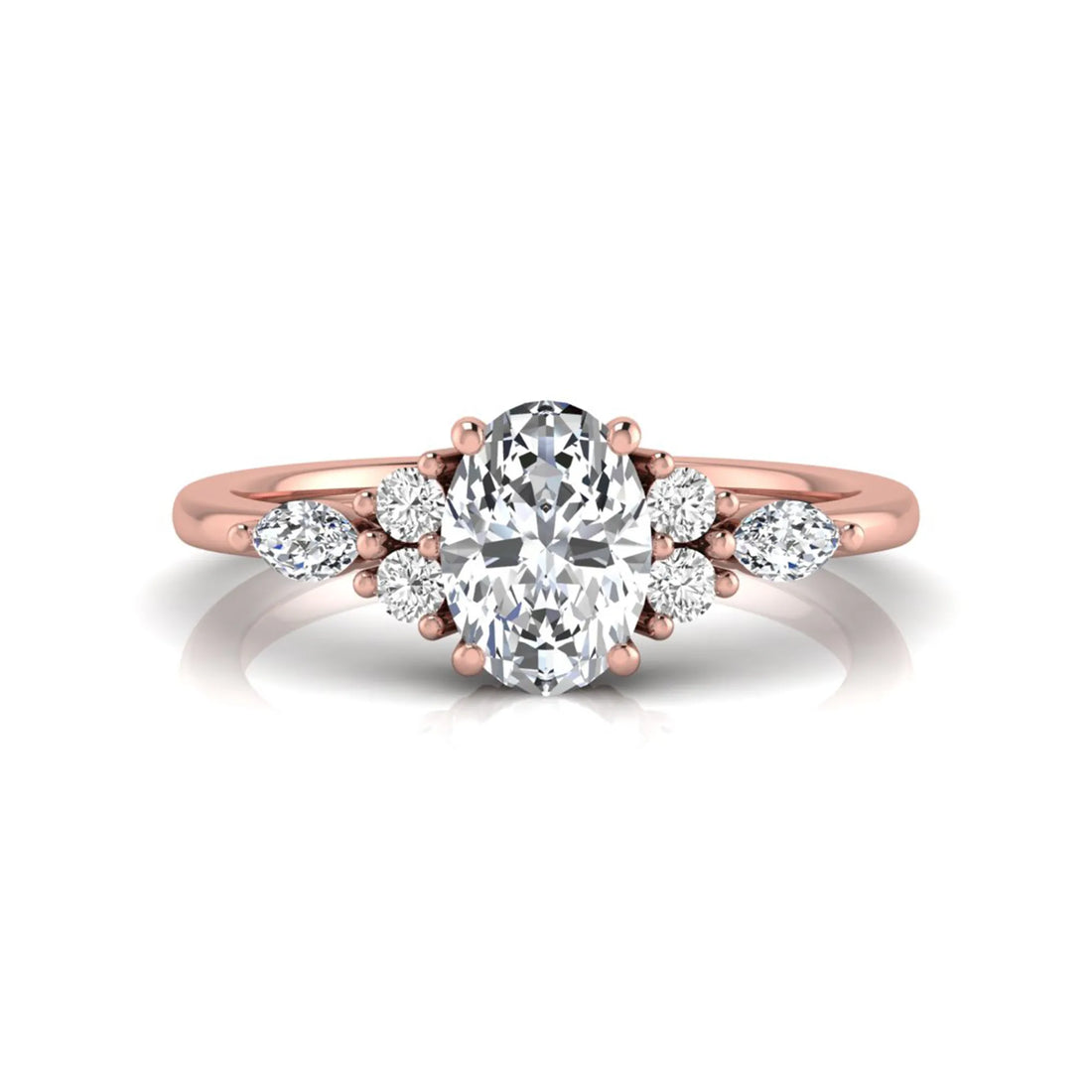 OctaPearl Oval Side Stone Lab Grown Diamond Engagement Ring
