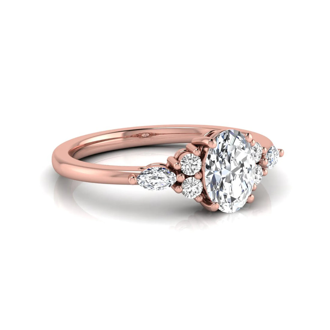 OctaPearl Oval Side Stone Lab Grown Diamond Engagement Ring