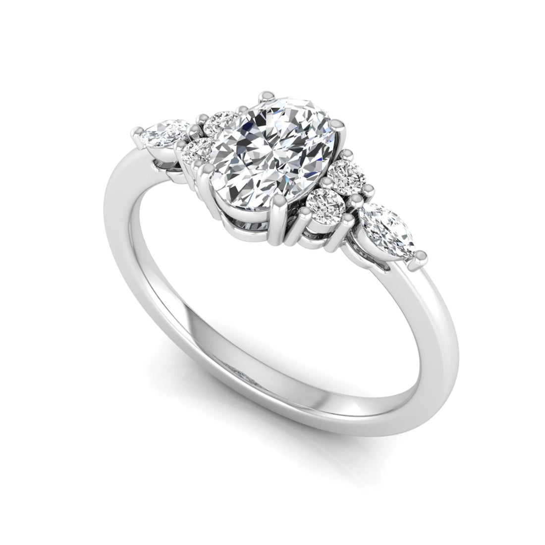 OctaPearl Oval Side Stone Lab Grown Diamond Engagement Ring