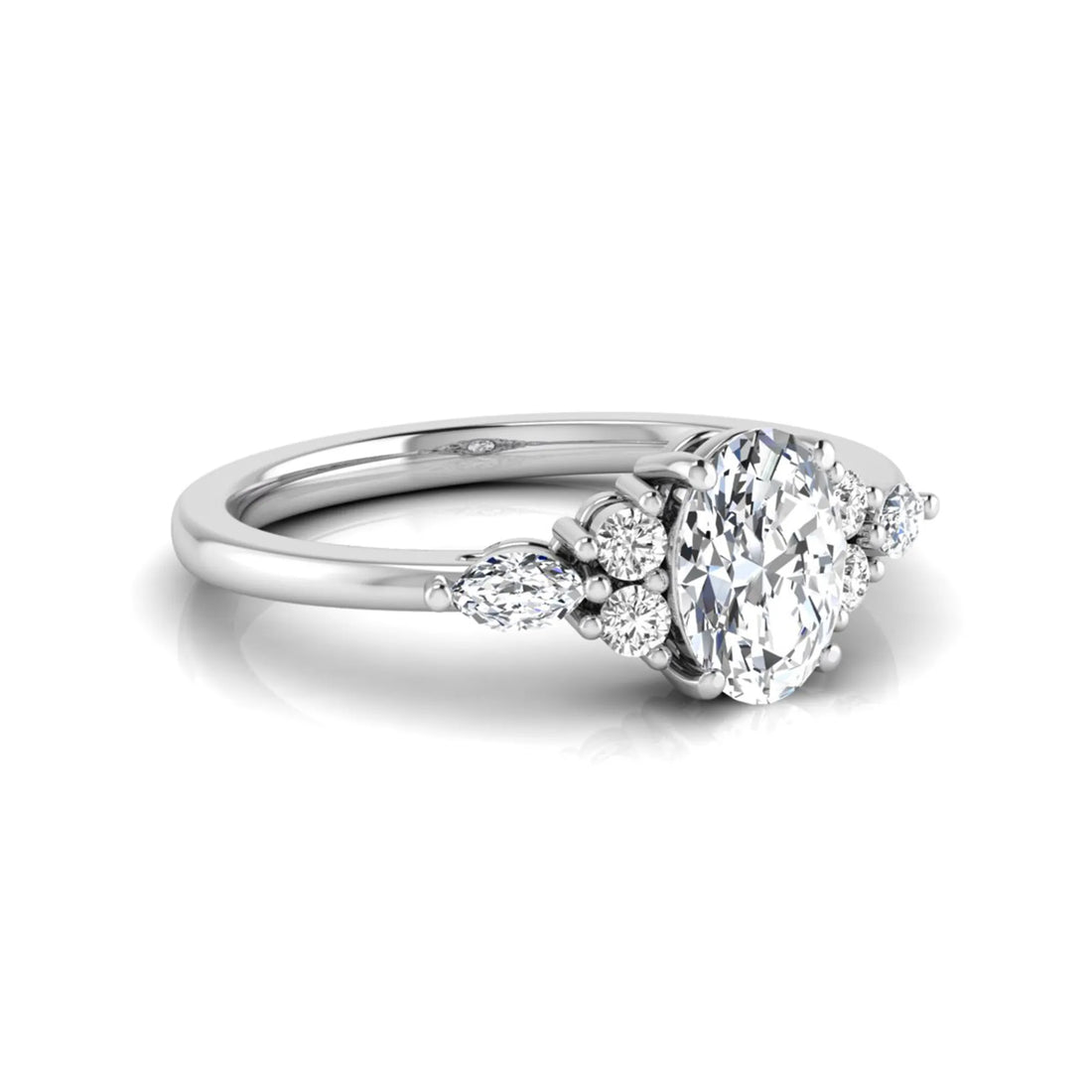 OctaPearl Oval Side Stone Lab Grown Diamond Engagement Ring