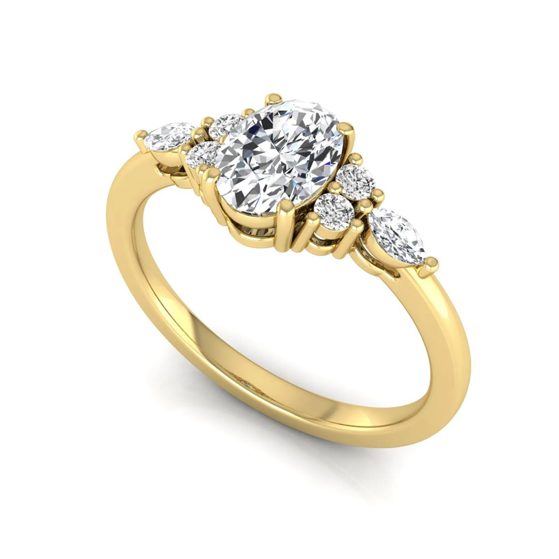 OctaPearl Oval Side Stone Lab Grown Diamond Engagement Ring