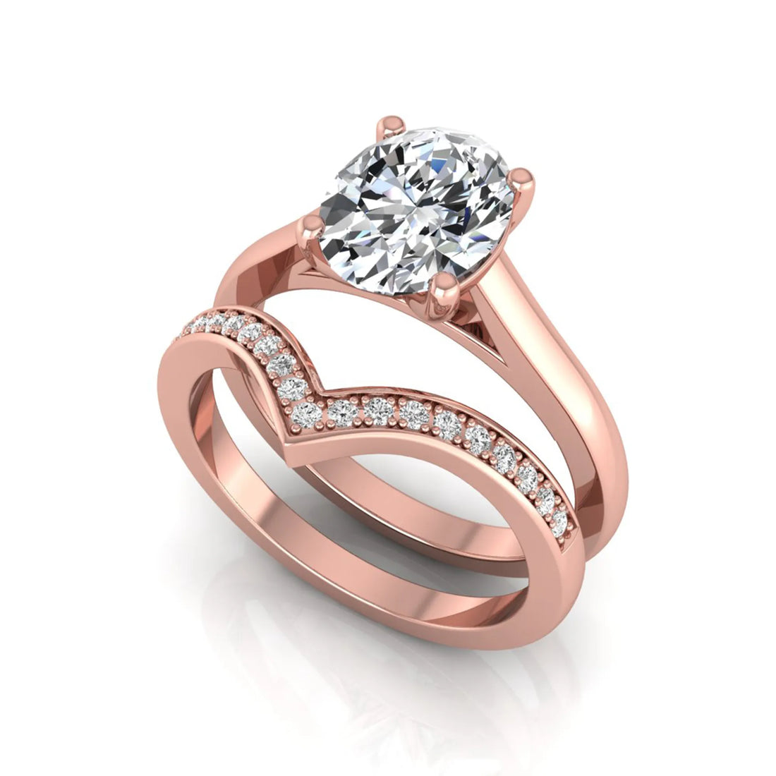 OctaPearl 2 ct Oval Solitaire Lab Grown Diamond Chevron Bridal Ring Set