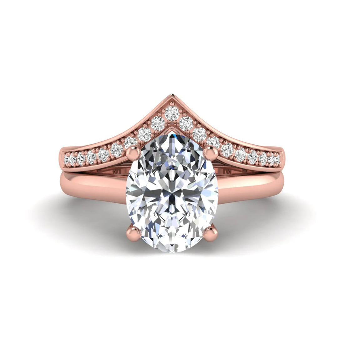 OctaPearl 2 ct Oval Solitaire Lab Grown Diamond Chevron Bridal Ring Set