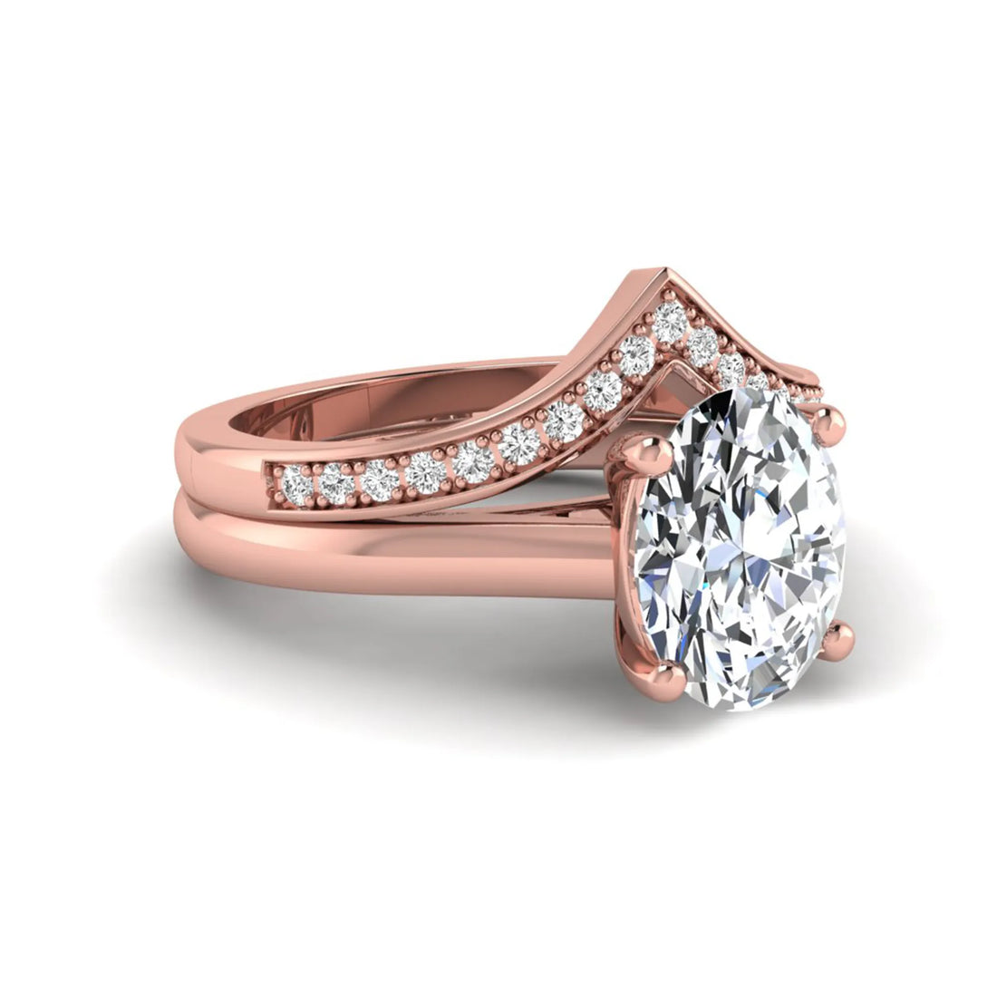 OctaPearl 2 ct Oval Solitaire Lab Grown Diamond Chevron Bridal Ring Set