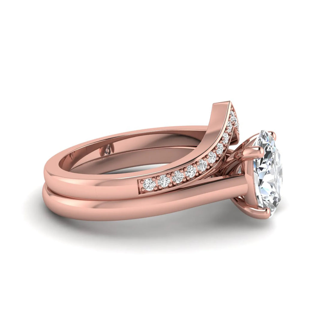 OctaPearl 2 ct Oval Solitaire Lab Grown Diamond Chevron Bridal Ring Set