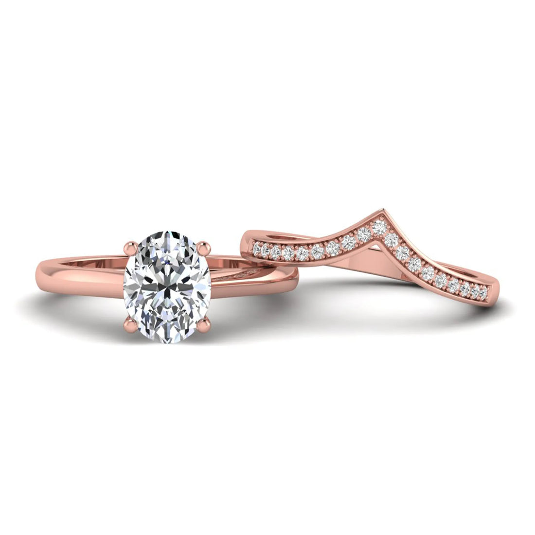 OctaPearl 2 ct Oval Solitaire Lab Grown Diamond Chevron Bridal Ring Set