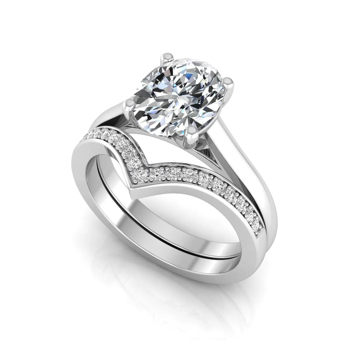 OctaPearl 2 ct Oval Solitaire Lab Grown Diamond Chevron Bridal Ring Set