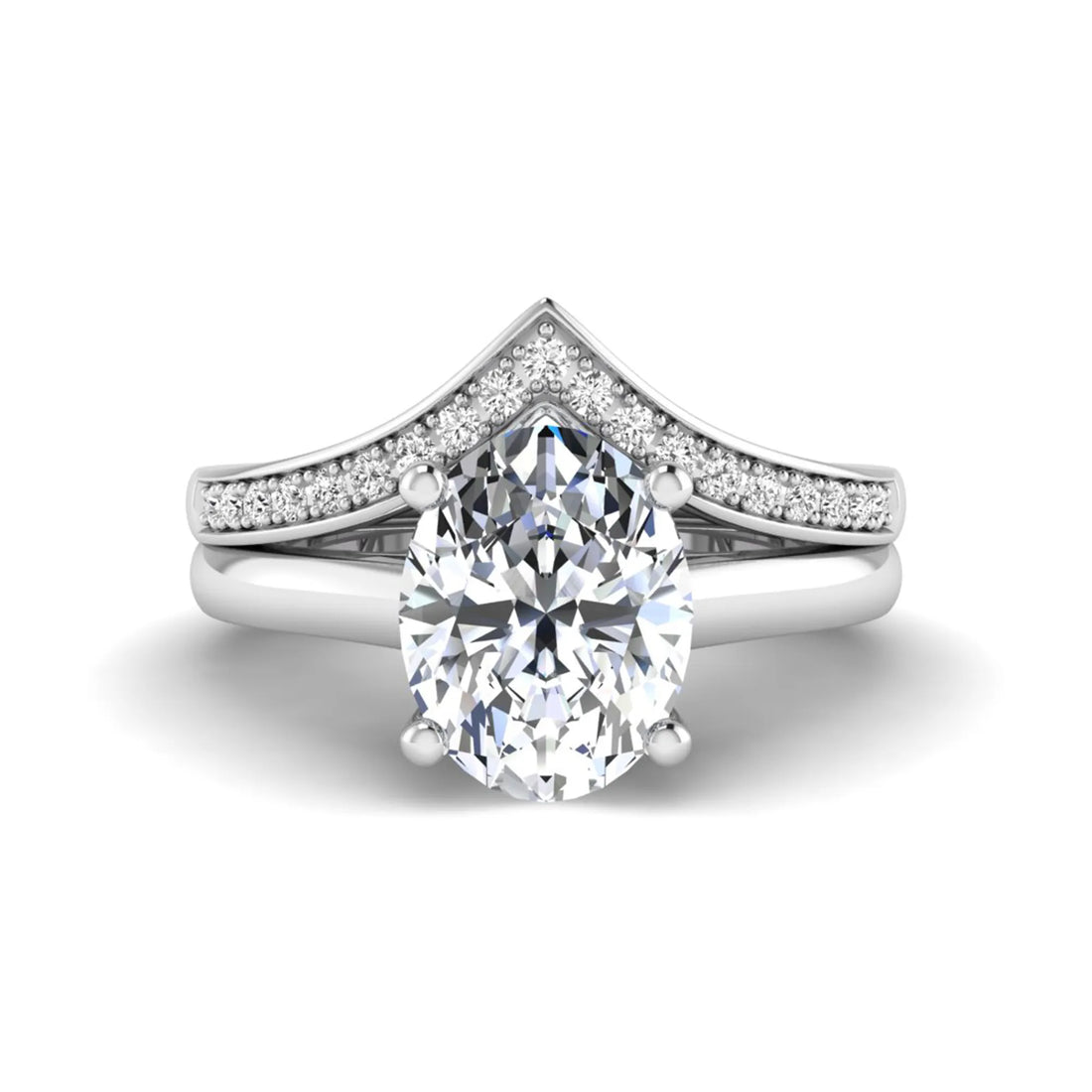 OctaPearl 2 ct Oval Solitaire Lab Grown Diamond Chevron Bridal Ring Set