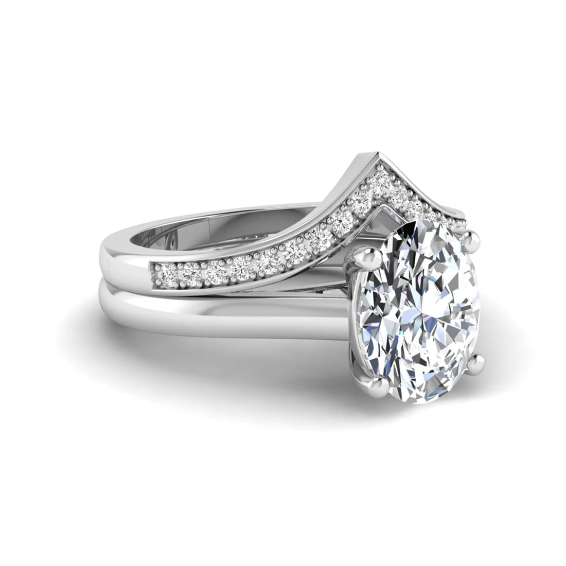 OctaPearl 2 ct Oval Solitaire Lab Grown Diamond Chevron Bridal Ring Set