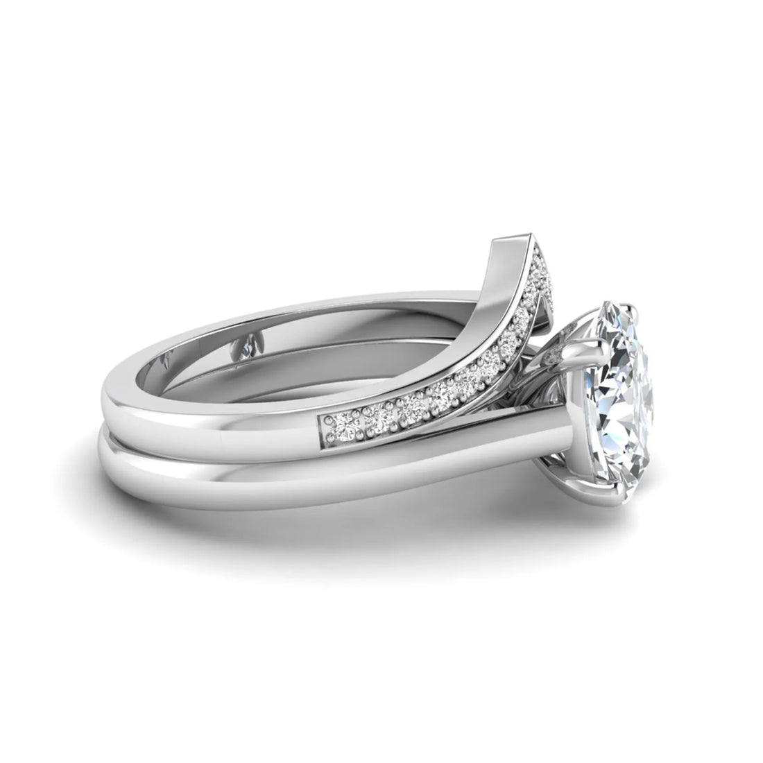 OctaPearl 2 ct Oval Solitaire Lab Grown Diamond Chevron Bridal Ring Set
