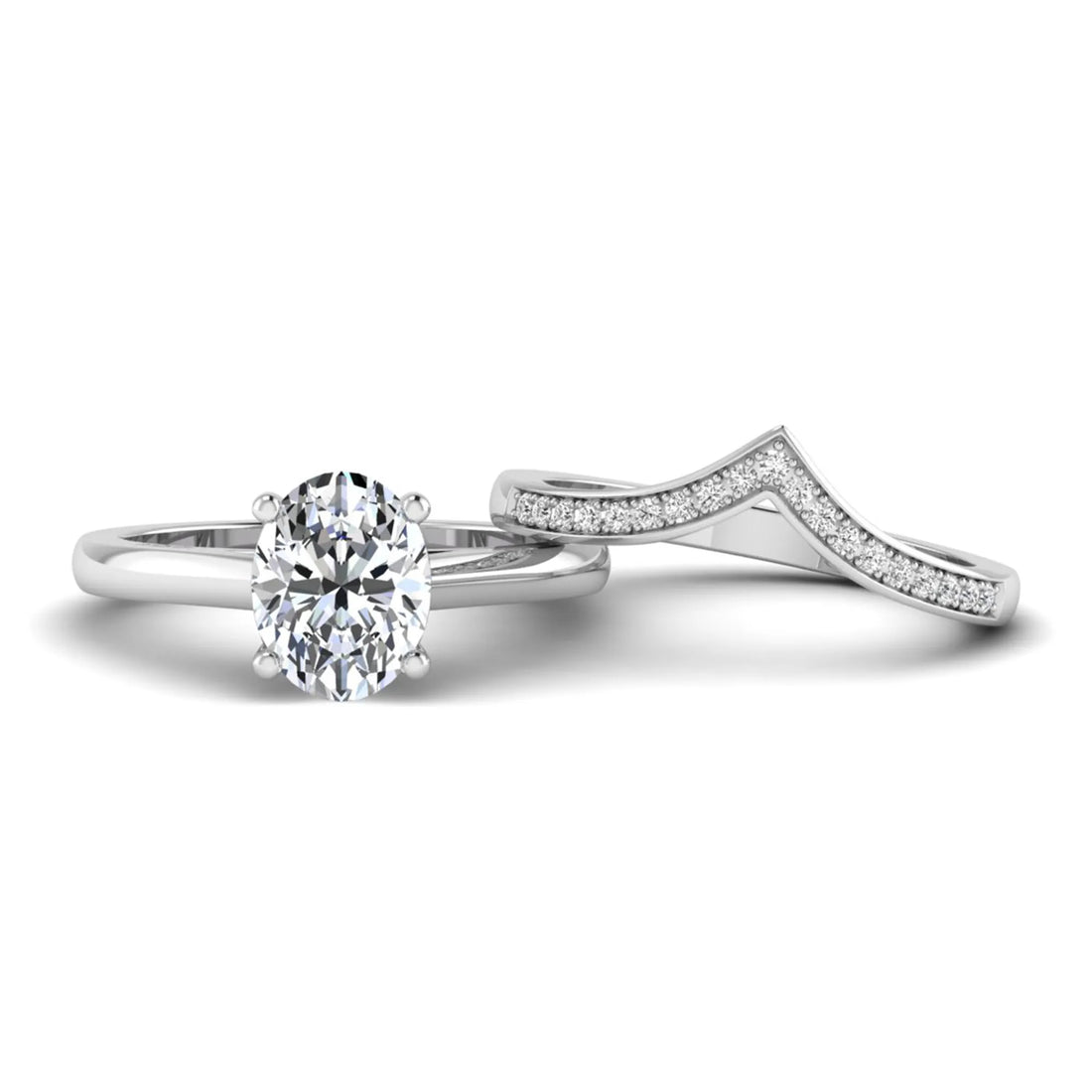 OctaPearl 2 ct Oval Solitaire Lab Grown Diamond Chevron Bridal Ring Set