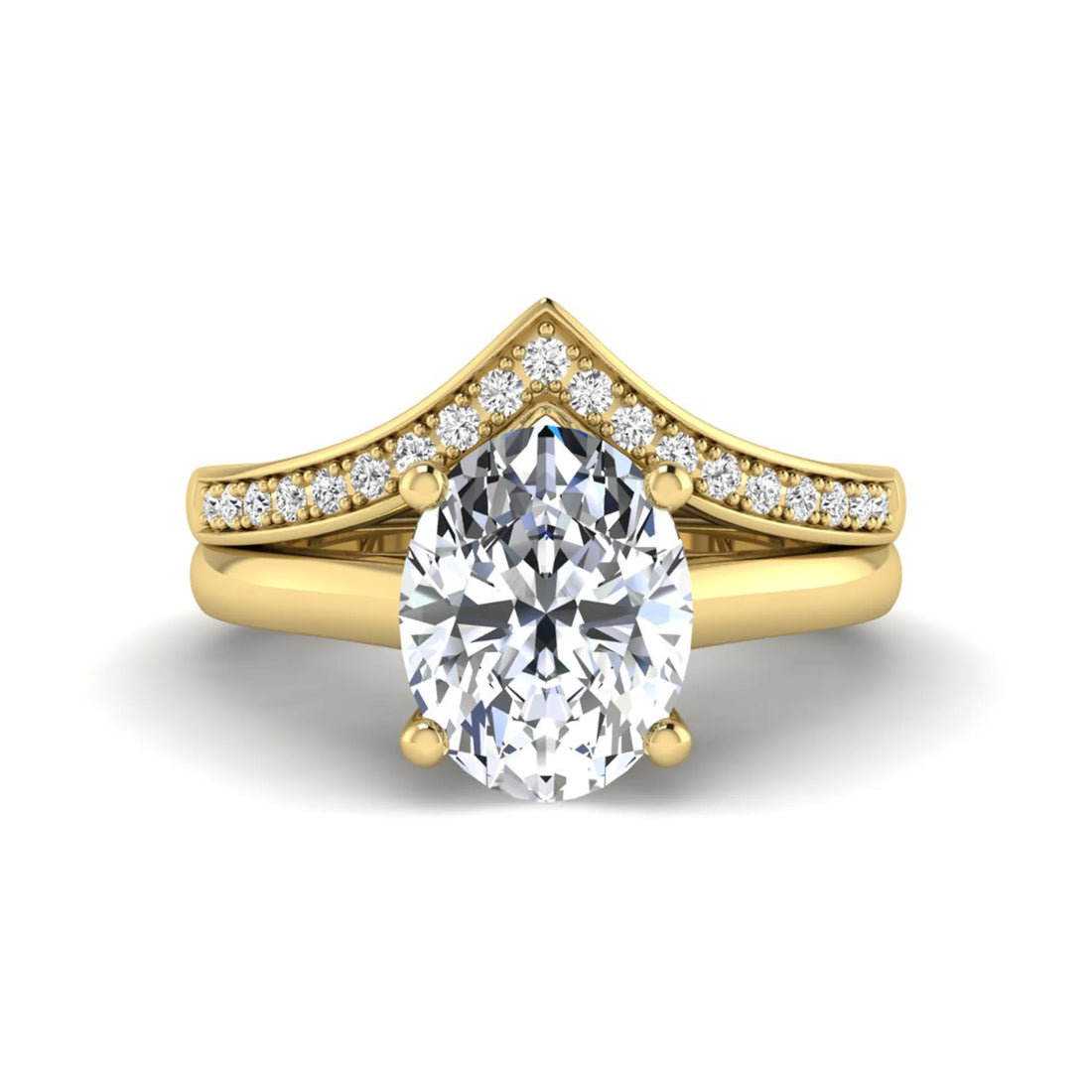 OctaPearl 2 ct Oval Solitaire Lab Grown Diamond Chevron Bridal Ring Set