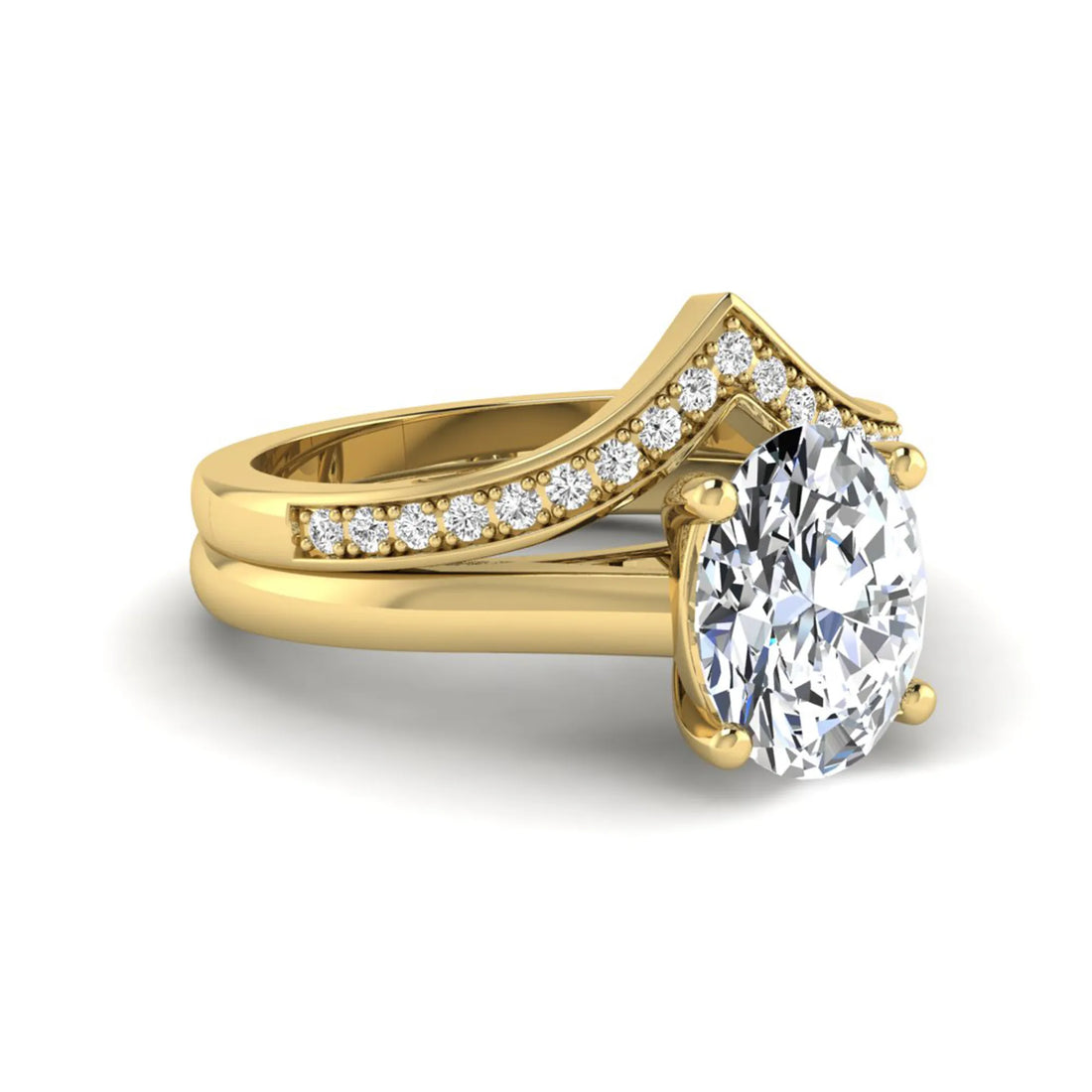 OctaPearl 2 ct Oval Solitaire Lab Grown Diamond Chevron Bridal Ring Set