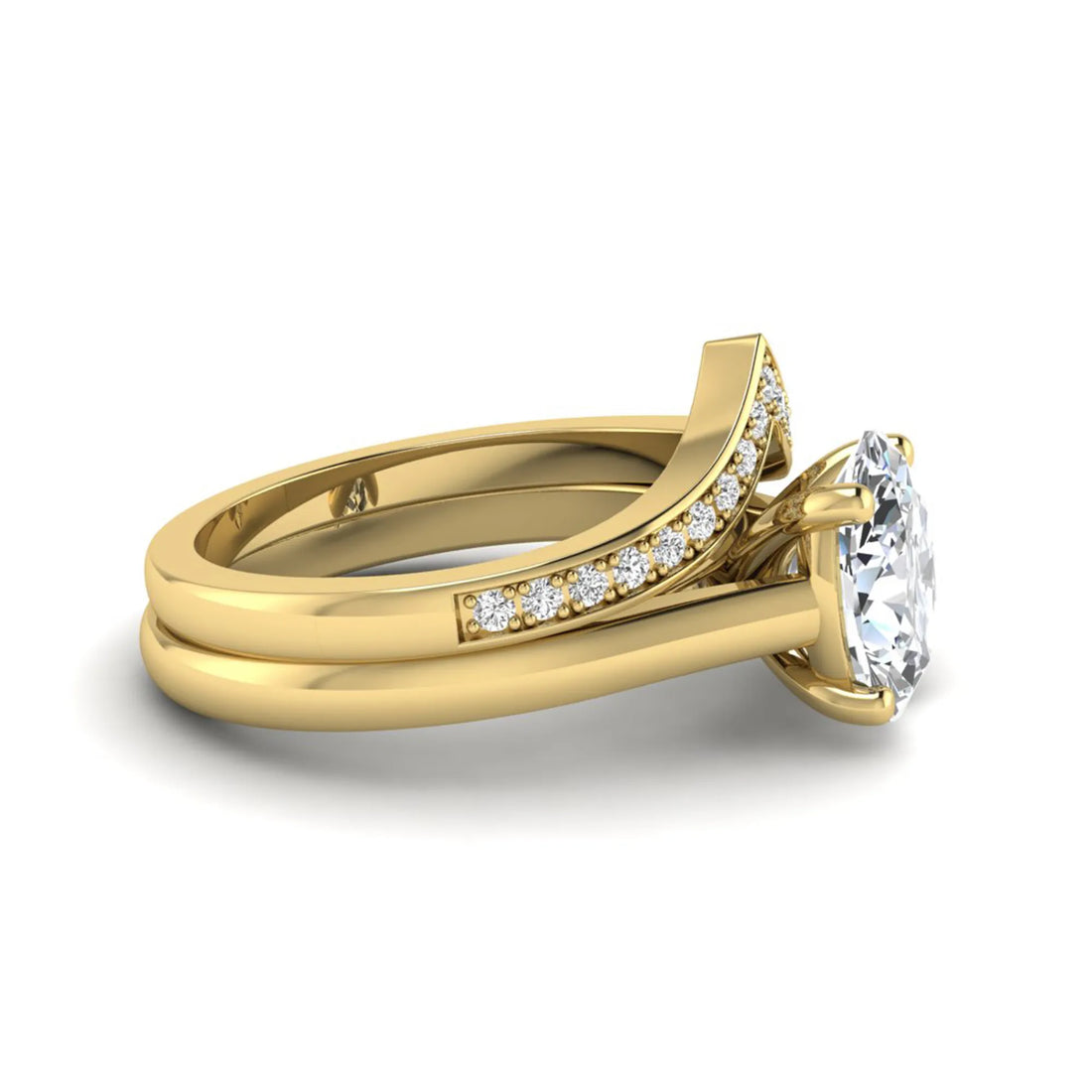 OctaPearl 2 ct Oval Solitaire Lab Grown Diamond Chevron Bridal Ring Set