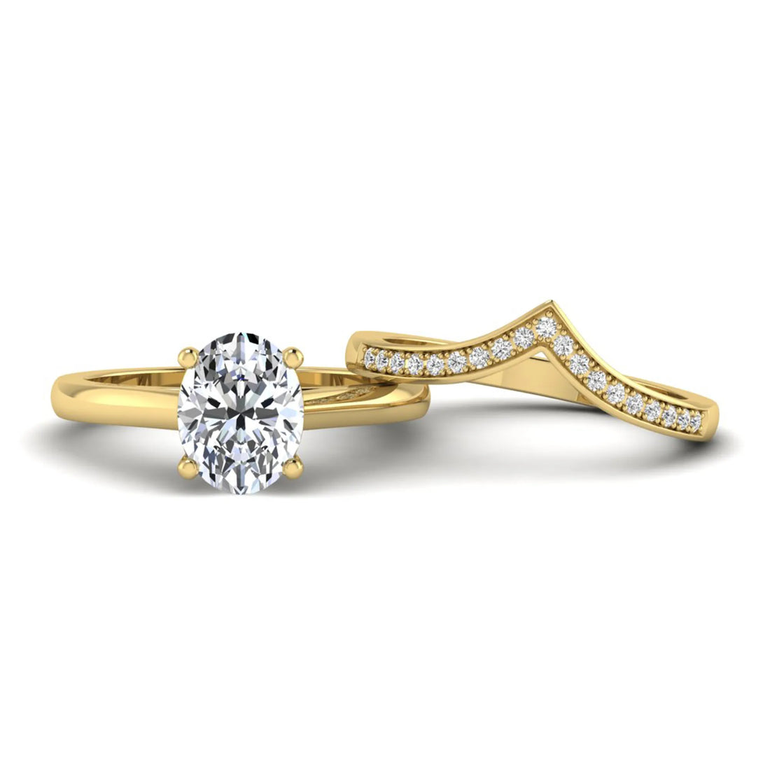 OctaPearl 2 ct Oval Solitaire Lab Grown Diamond Chevron Bridal Ring Set