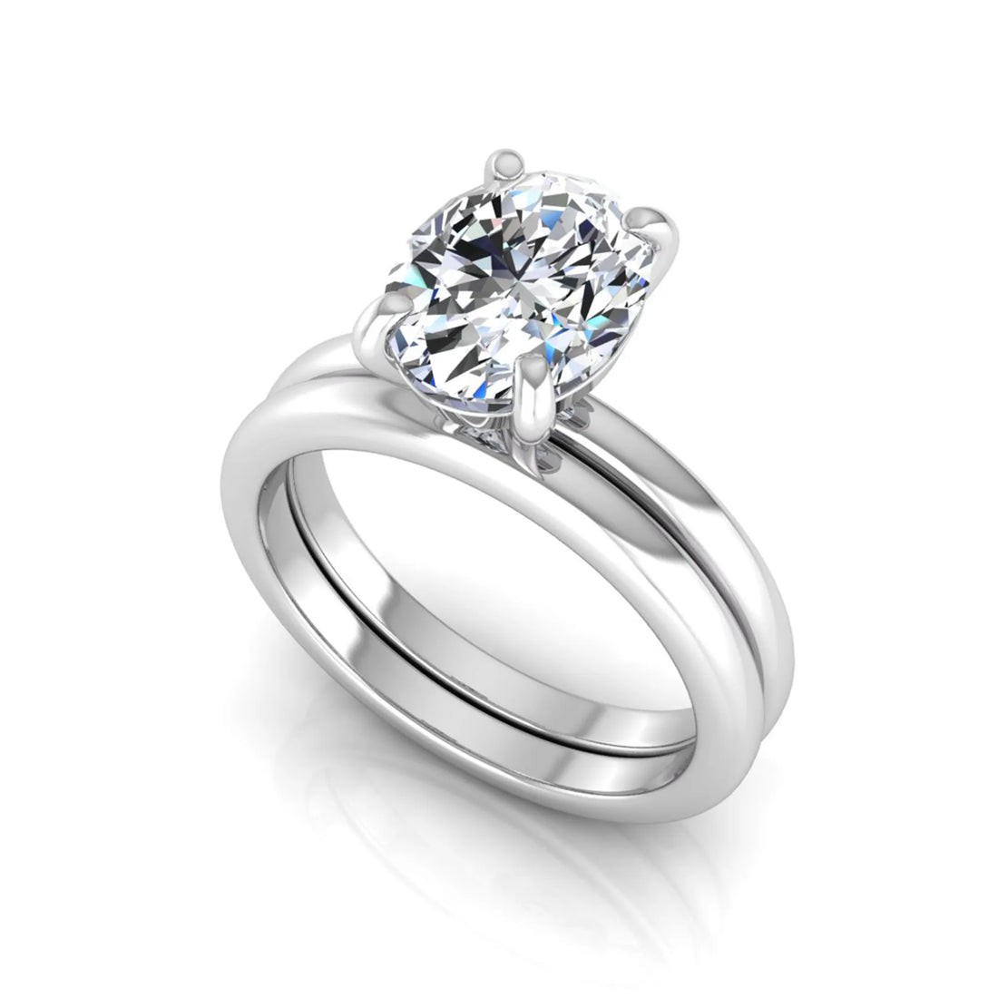 OctaPearl 2 ct Oval Solitaire Lab Grown Diamond Engagement Ring with Matching Wedding Band
