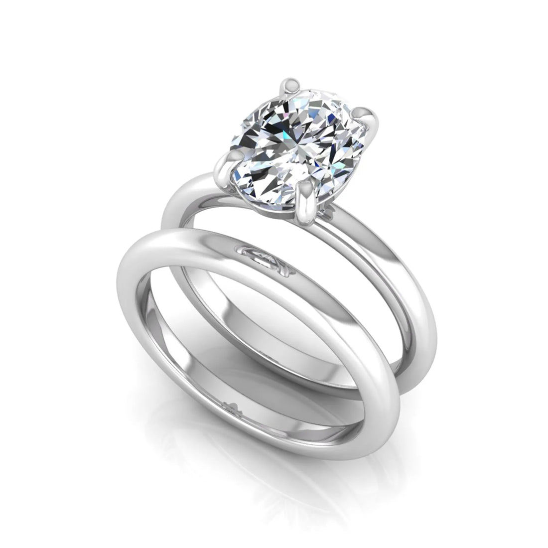 OctaPearl 2 ct Oval Solitaire Lab Grown Diamond Engagement Ring with Matching Wedding Band
