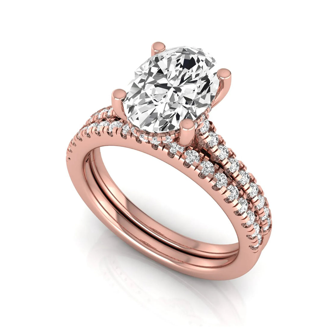 OctaPearl 2 ct Oval Solitaire Pavé Lab Grown Diamond Bridal Ring Set