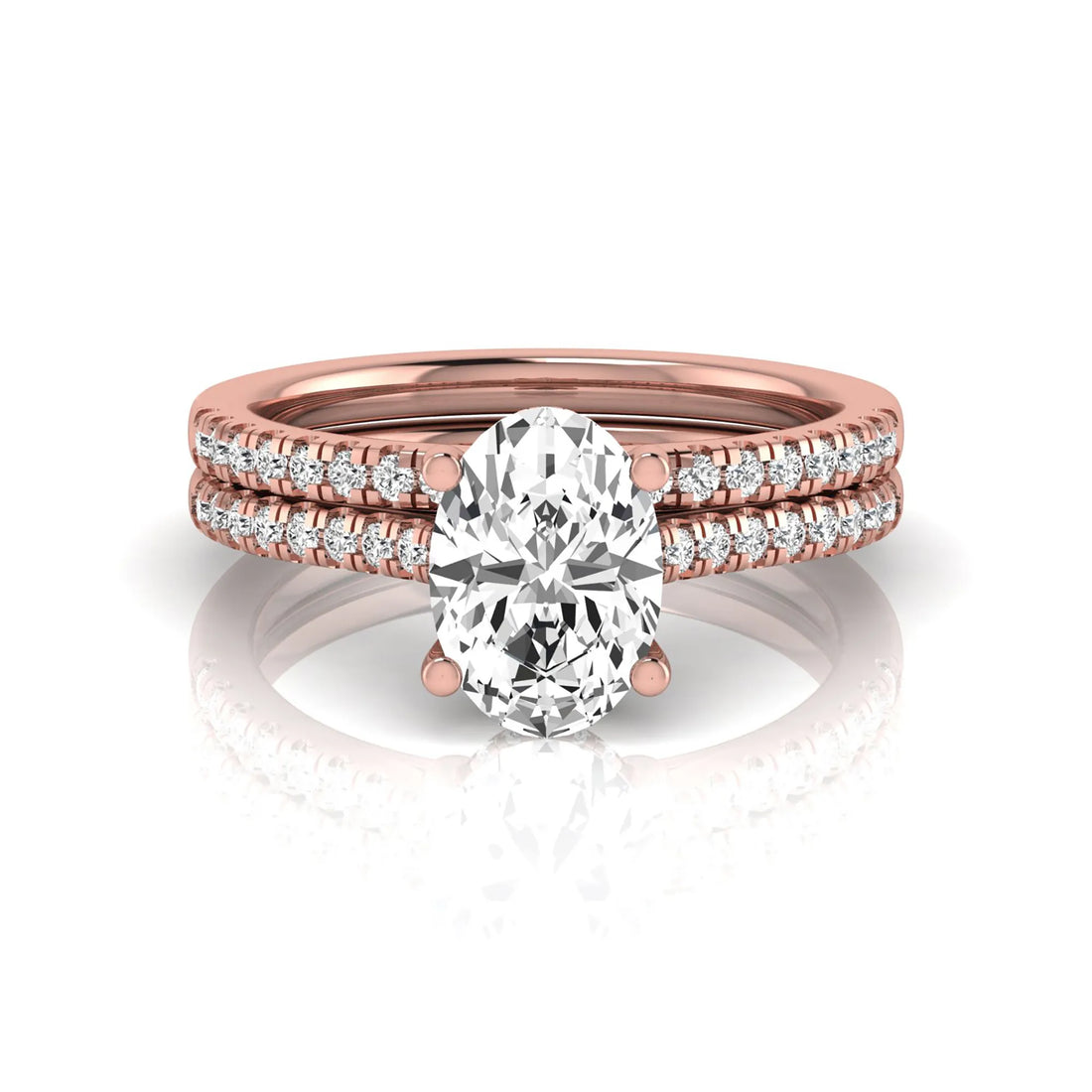 OctaPearl 2 ct Oval Solitaire Pavé Lab Grown Diamond Bridal Ring Set