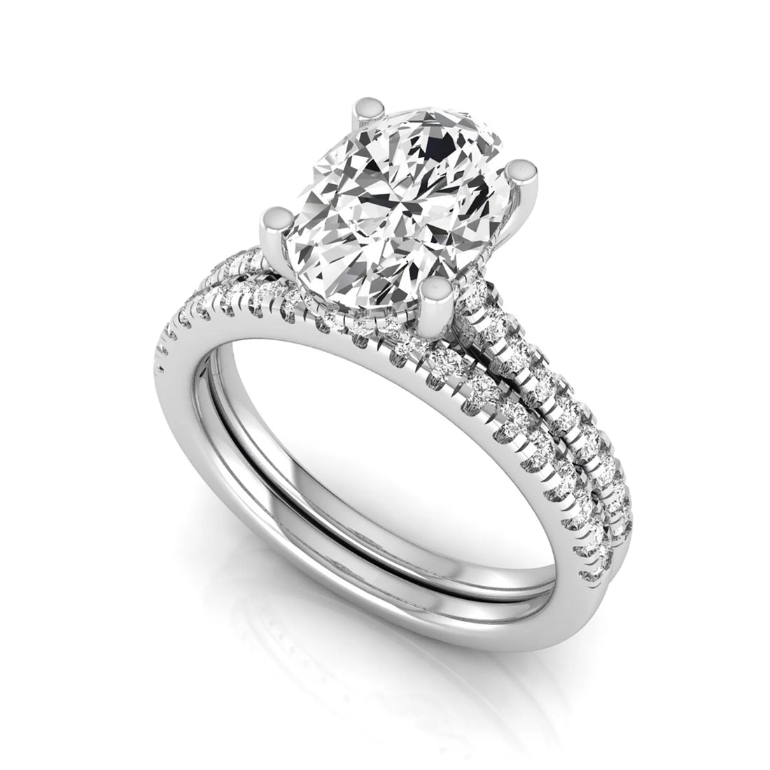 OctaPearl 2 ct Oval Solitaire Pavé Lab Grown Diamond Bridal Ring Set