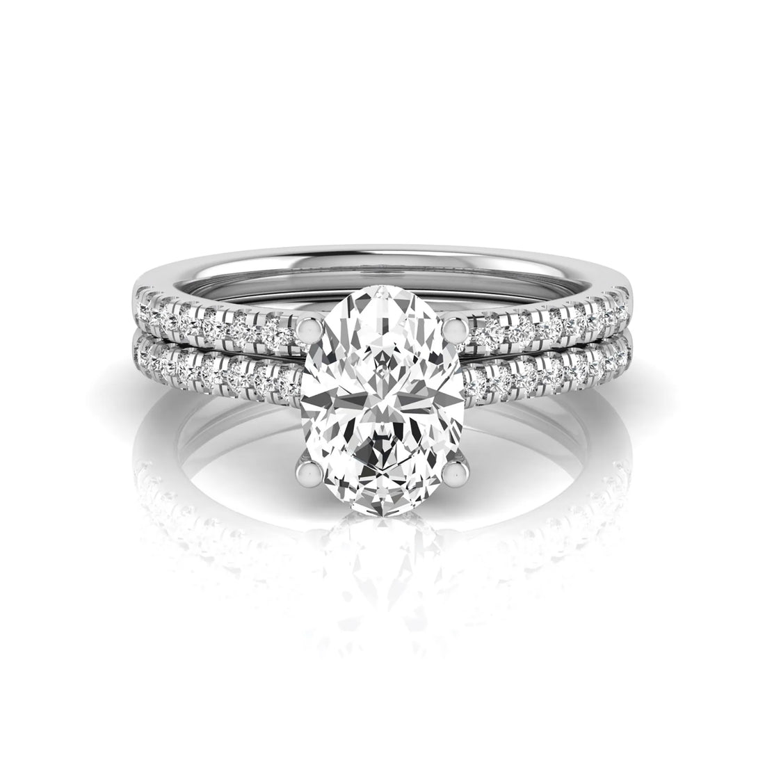 OctaPearl 2 ct Oval Solitaire Pavé Lab Grown Diamond Bridal Ring Set