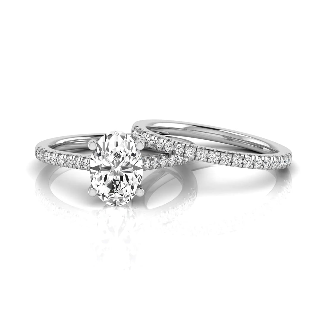 OctaPearl 2 ct Oval Solitaire Pavé Lab Grown Diamond Bridal Ring Set