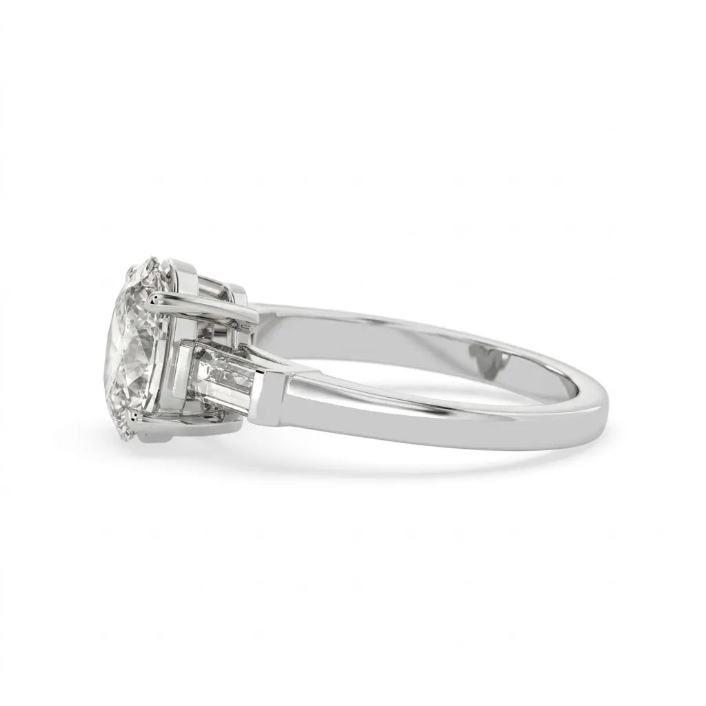 OctaPearl 2 ct Oval Cut Three Stone Lab Grown Diamond Engagement Ring with Baguette Side Stones