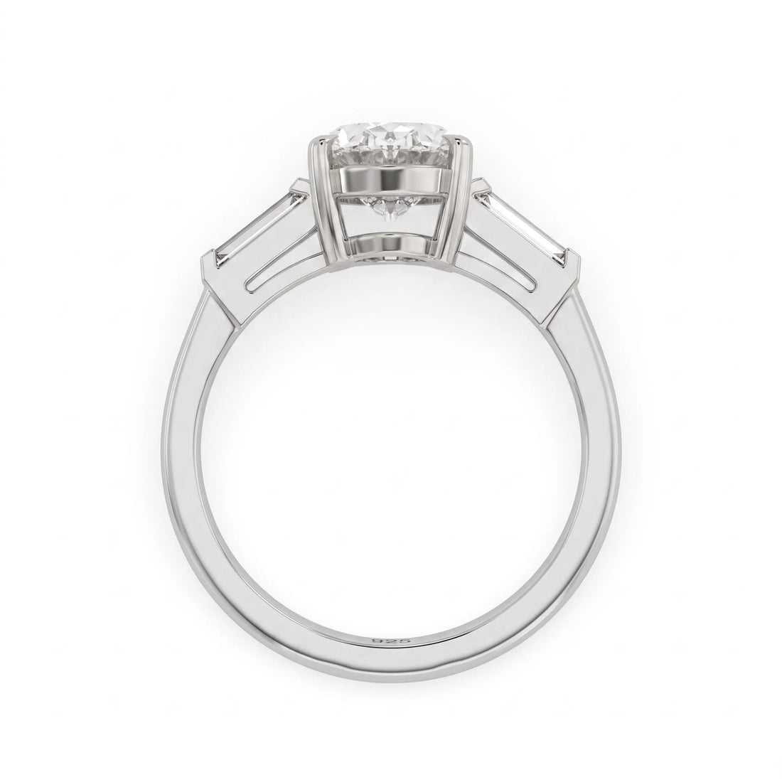 OctaPearl 2 ct Oval Cut Three Stone Lab Grown Diamond Engagement Ring with Baguette Side Stones