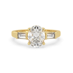 OctaPearl 2 ct Oval Cut Three Stone Lab Grown Diamond Engagement Ring with Baguette Side Stones