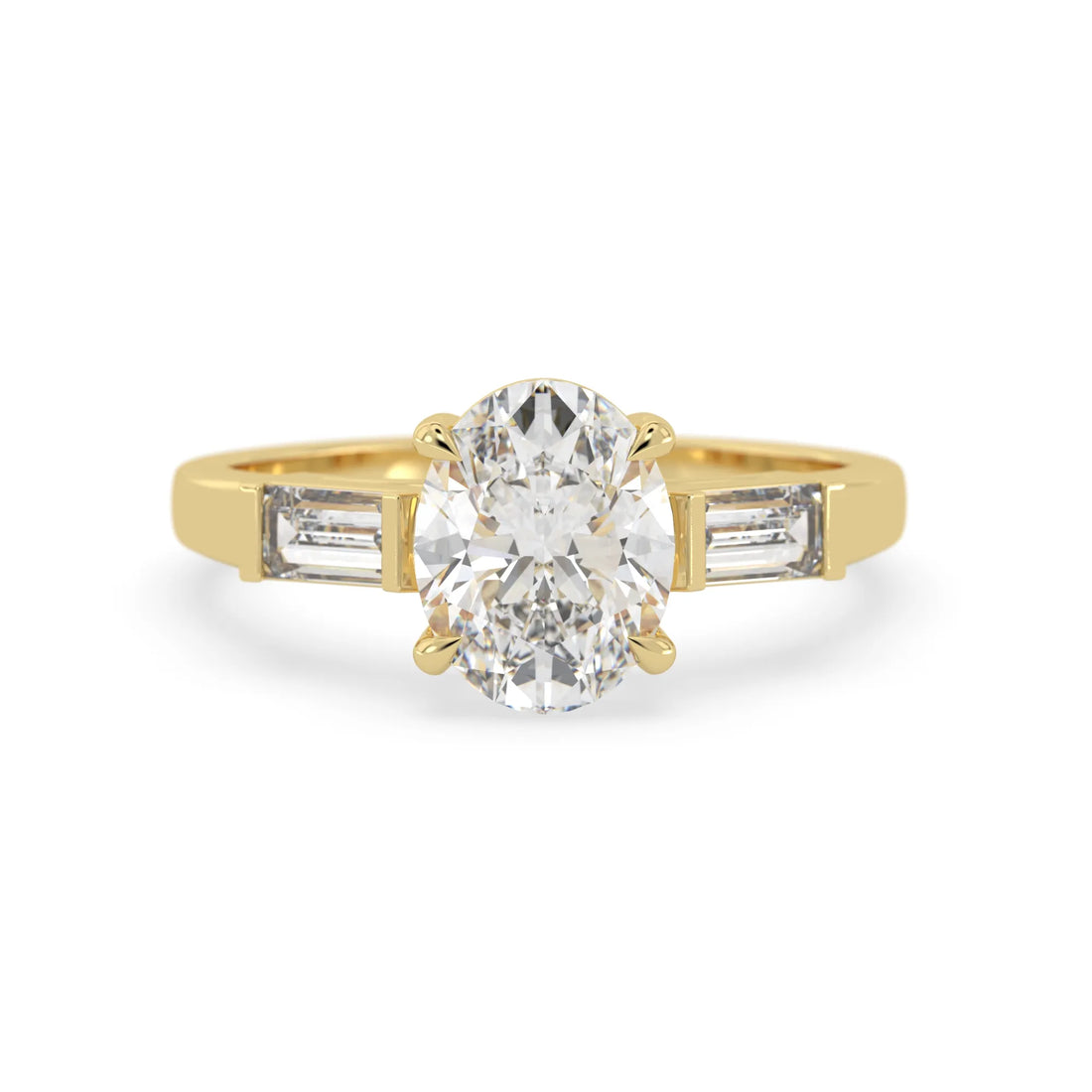 OctaPearl 2 ct Oval Cut Three Stone Lab Grown Diamond Engagement Ring with Baguette Side Stones