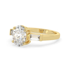 OctaPearl 2 ct Oval Cut Three Stone Lab Grown Diamond Engagement Ring with Baguette Side Stones - alternate view