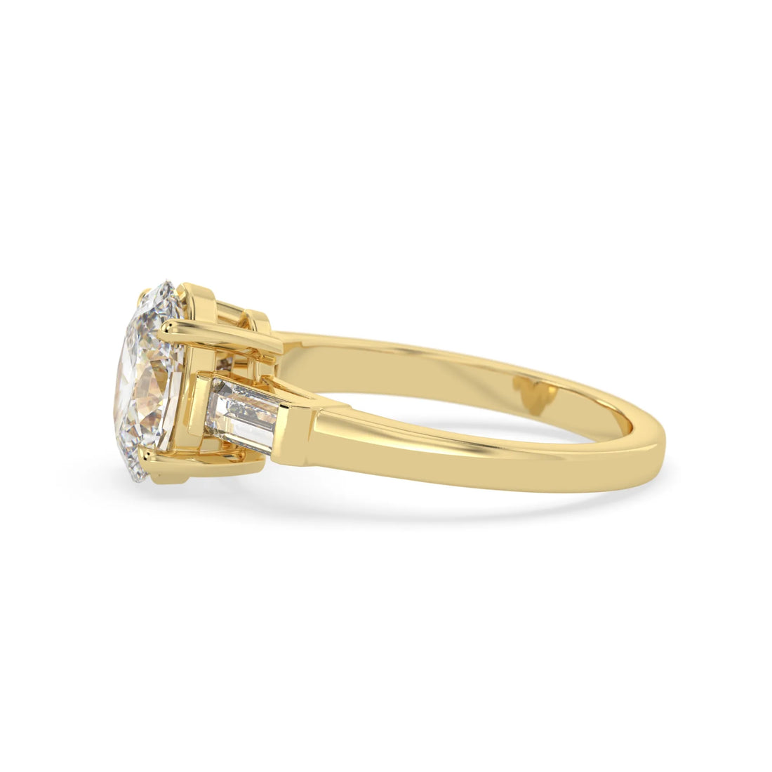 OctaPearl 2 ct Oval Cut Three Stone Lab Grown Diamond Engagement Ring with Baguette Side Stones