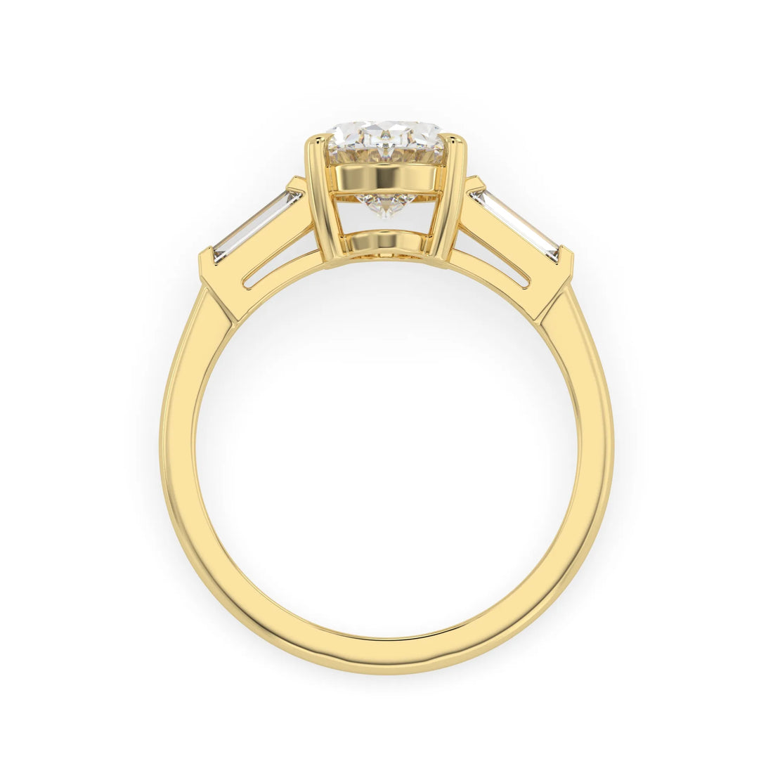 OctaPearl 2 ct Oval Cut Three Stone Lab Grown Diamond Engagement Ring with Baguette Side Stones