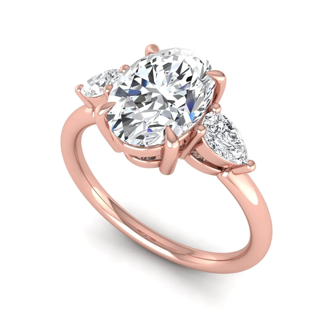 OctaPearl 2.5 ct Oval Three Stone Lab Grown Diamond Pear Side Stone Engagement Ring