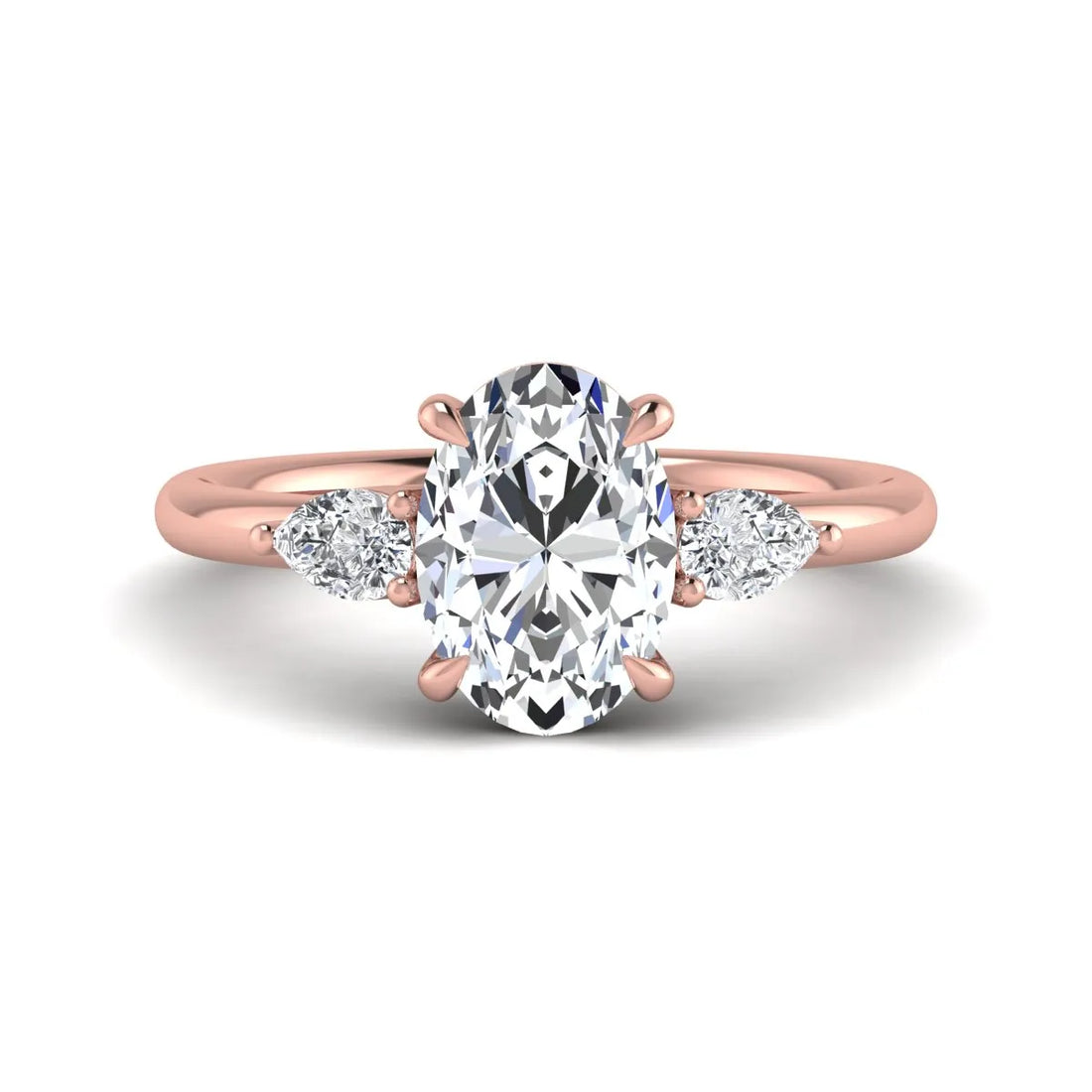 OctaPearl 2.5 ct Oval Three Stone Lab Grown Diamond Pear Side Stone Engagement Ring